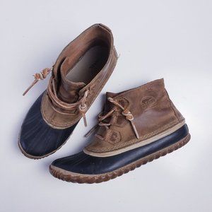 SOREL Out N About Leather Duck Boots Brown Waterproof NL2133-286 Women's Size 9